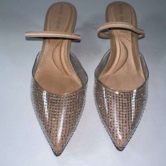 Anne Klein iFlex Akirie Sandals Size 8 Beige Rhinestone Kitten Heel Bling - Picture 4 of 8